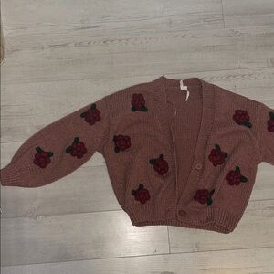 Floral Knit Cardigan Sweater - Pink